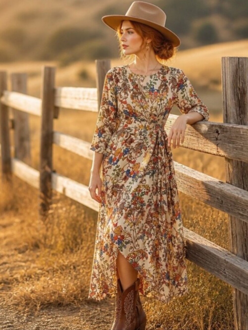 Hayden Cream Floral Wrap High-Low Dress with Autumn Blooms